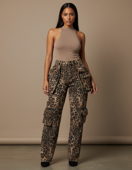 Pantalon Cargo Leopard Femme - Imprimé Jean
