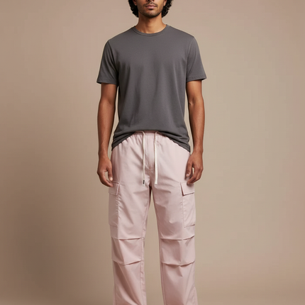 Pantalon Cargo Rose Ample Décontracté Homme Coton - Toile
