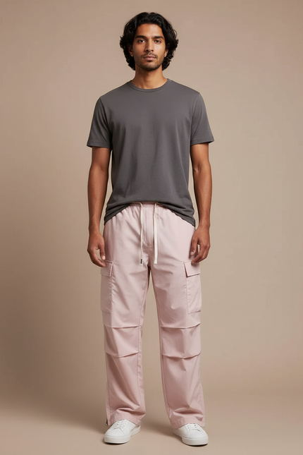 Pantalon Cargo Rose Ample Décontracté Homme Coton - Toile