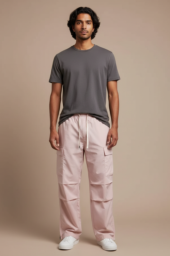 Pantalon Cargo Rose Ample Décontracté Homme Coton - Toile