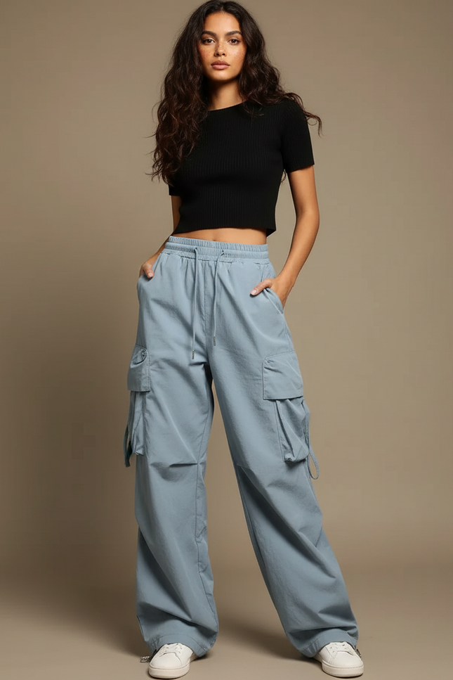 Pantalon Cargo Boyfriend - Bleu Polyester