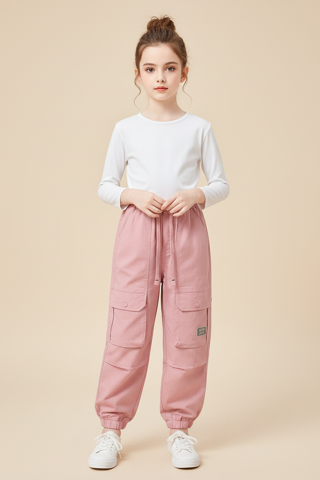 Pantalon Cargo Rose Ample Coton Fille Poches