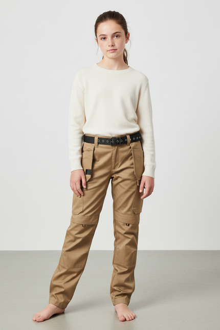Pantalon Cargo Beige, Ample, Multi-Poches, Décontracté - Gabardine