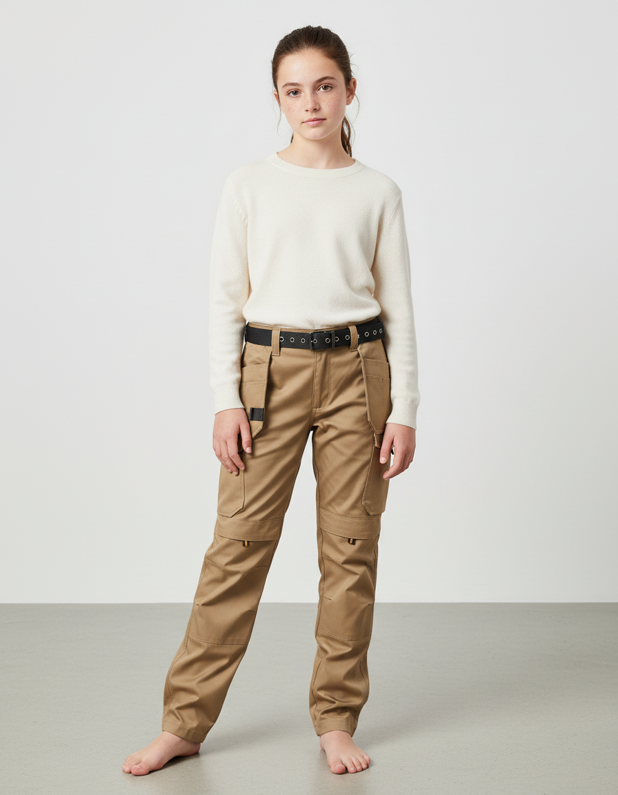 Pantalon Cargo Beige, Ample, Multi-Poches, Décontracté - Gabardine