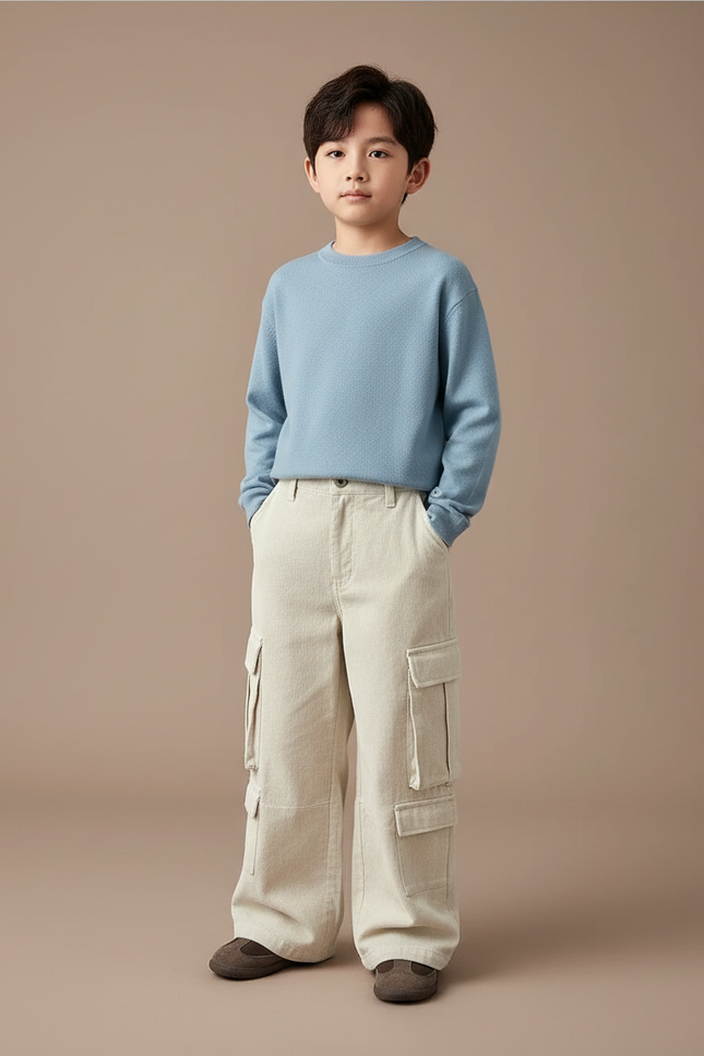 Pantalon Cargo Garçon Écru Baggy - Beige Toile