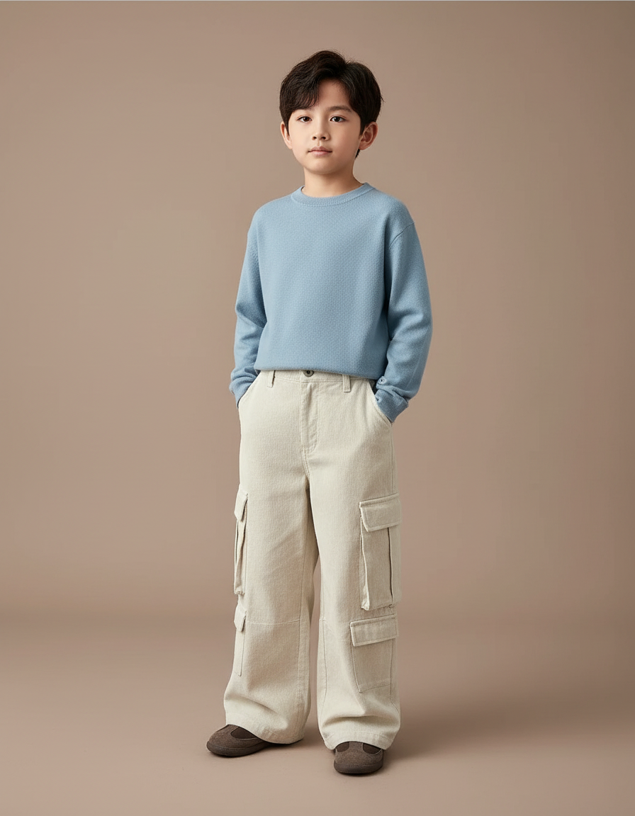 Pantalon Cargo Garçon Écru Baggy - Beige Toile