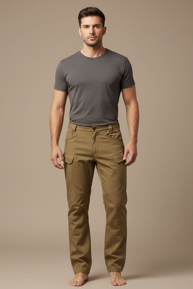 Pantalon Cargo Homme Kaki Décontracté Multi-Poches - Toile