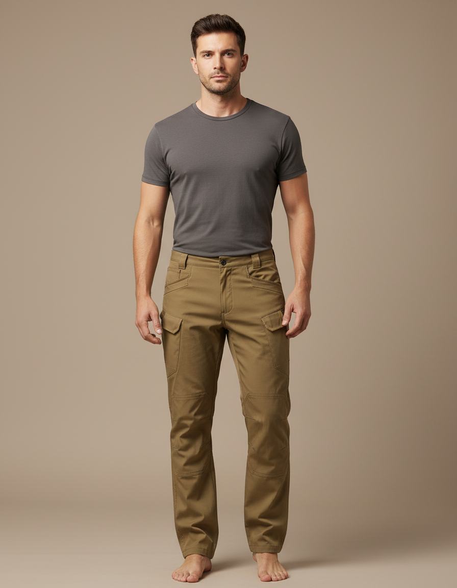 Pantalon Cargo Homme Kaki Décontracté Multi-Poches - Toile