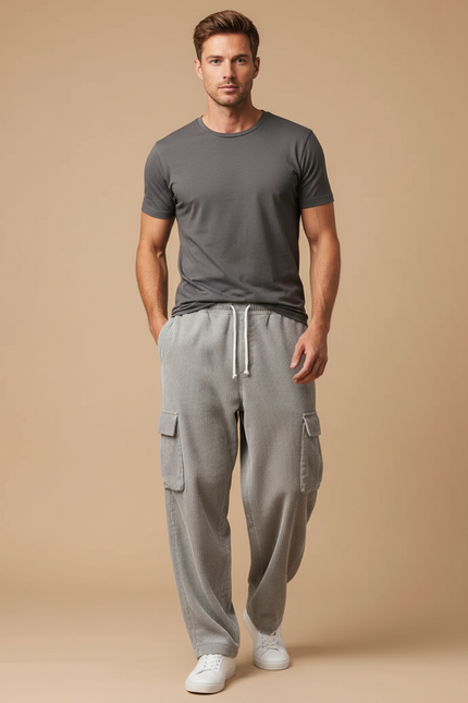 Pantalon Cargo Velours Côtelé Homme - Gris Cordé
