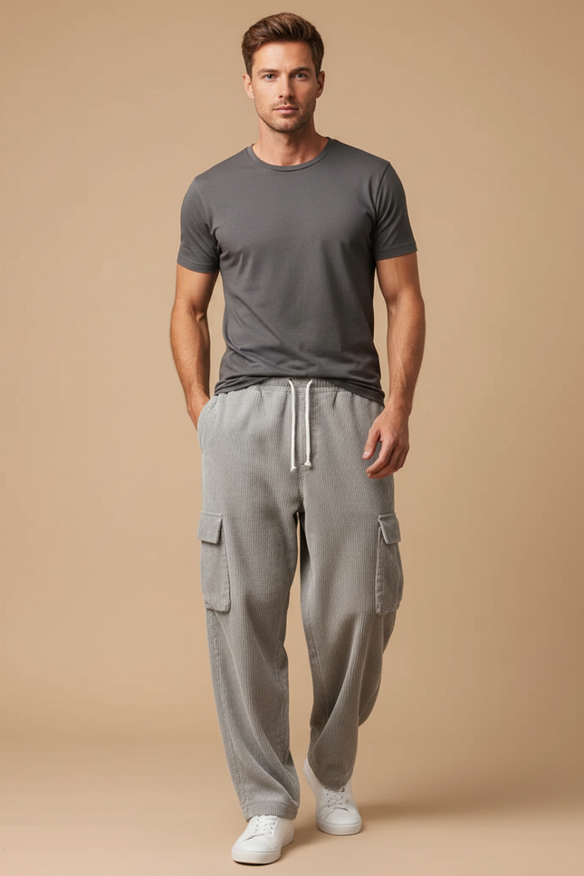 Pantalon Cargo Velours Côtelé Homme - Gris Cordé