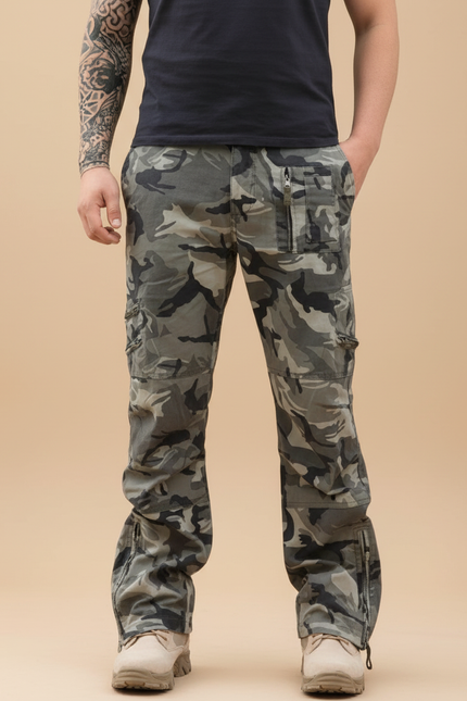 Pantalon Cargo Camouflage Militaire Multipoches Décontracté Coton - Kaki