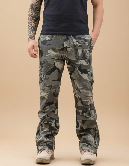 Pantalon Cargo Camouflage Militaire Multipoches Décontracté Coton - Kaki