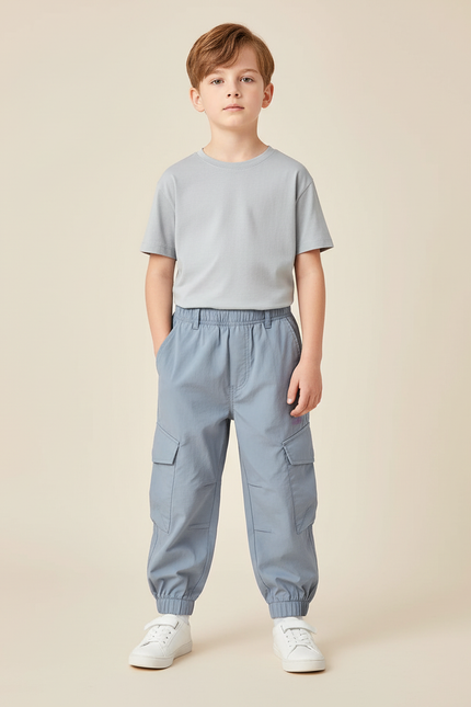 Pantalon Cargo Bleu Léger Multipoches Garçon - Polyester