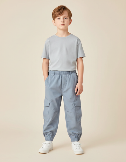 Pantalon Cargo Bleu Léger Multipoches Garçon - Polyester