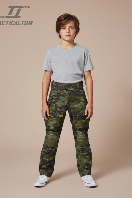 Pantalon Cargo Camouflage Militaire Tactique Genouillères Enfant - Multicolore Polyester