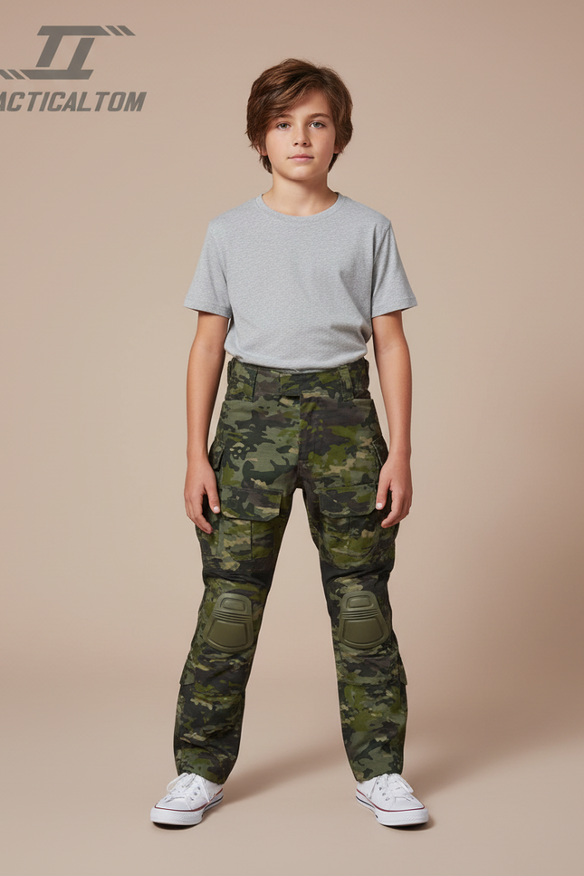 Pantalon Cargo Camouflage Militaire Tactique Genouillères Enfant - Multicolore Polyester