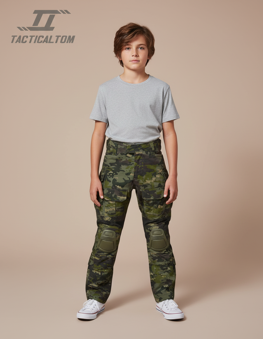 Pantalon Cargo Camouflage Militaire Tactique Genouillères Enfant - Multicolore Polyester