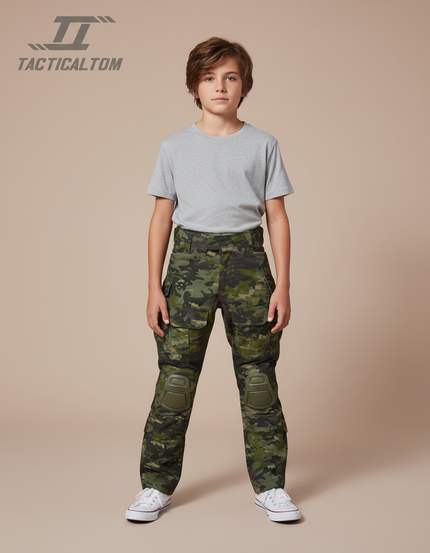 Pantalon Cargo Camouflage Militaire Tactique Genouillères Enfant - Multicolore Polyester