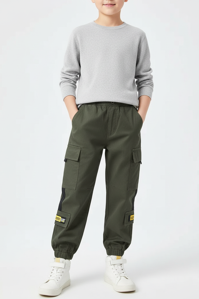 Pantalon Cargo Vert Enfant Coton Sport Jogger - Kaki
