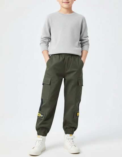 Pantalon Cargo Vert Enfant Coton Sport Jogger - Kaki