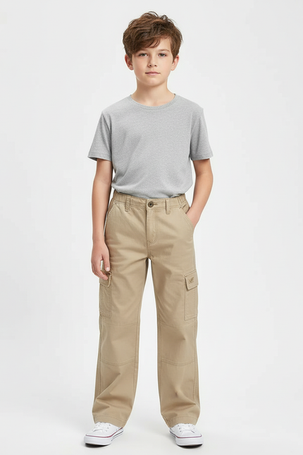 Pantalon Cargo Beige Coton Ample Multipoches Enfant