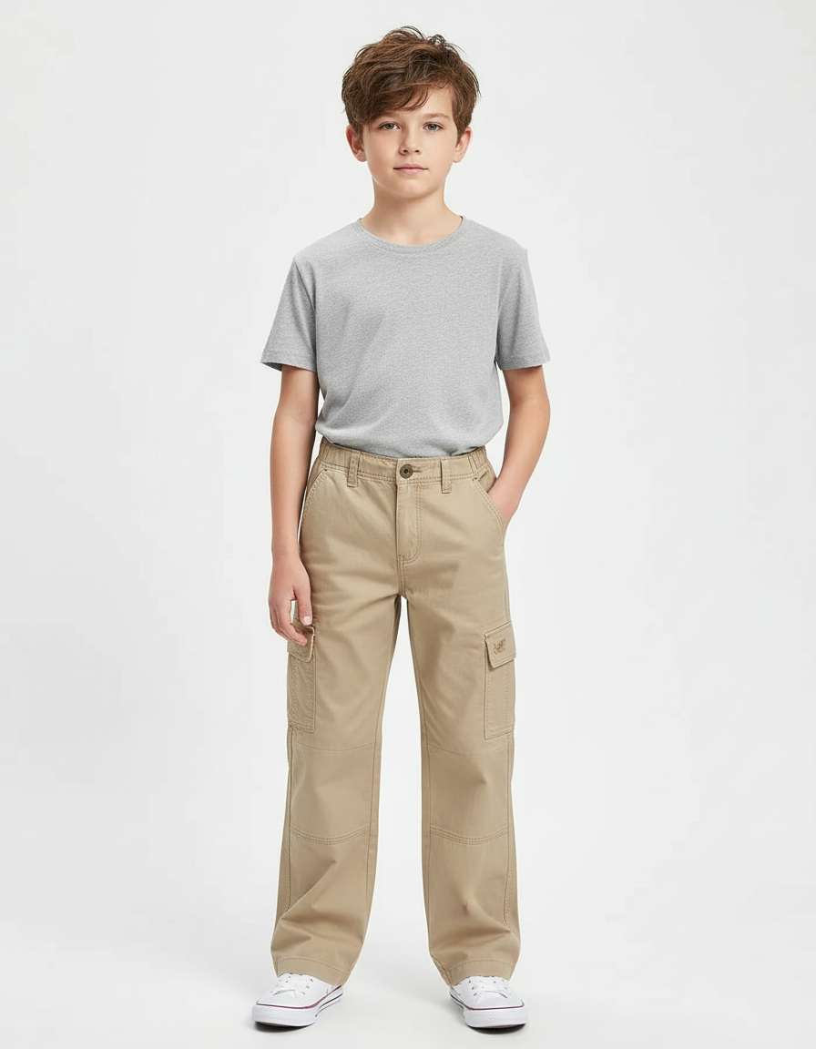 Pantalon Cargo Beige Coton Ample Multipoches Enfant