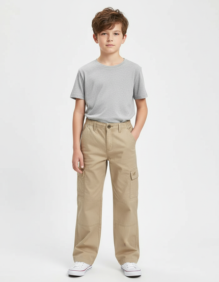 Pantalon Cargo Beige Coton Ample Multipoches Enfant
