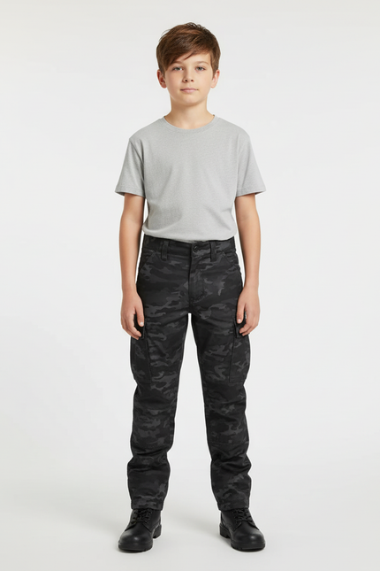 Pantalon Cargo Camouflage Noir Enfant Tactique Résistant - Toile
