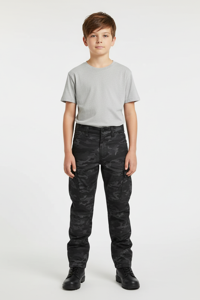 Pantalon Cargo Camouflage Noir Enfant Tactique Résistant - Toile