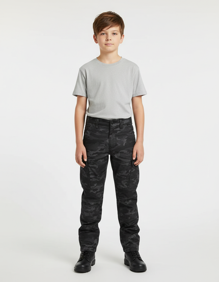 Pantalon Cargo Camouflage Noir Enfant Tactique Résistant - Toile