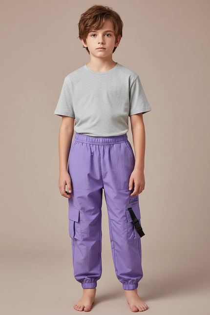 Pantalon Cargo Violet Ample Sangles Enfant Décontracté - Polyester
