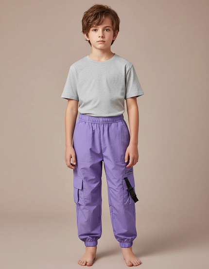 Pantalon Cargo Violet Ample Sangles Enfant Décontracté - Polyester