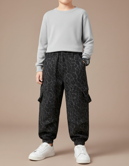 Pantalon Cargo Léopard Gris Ample Enfant Multipoches - Jean