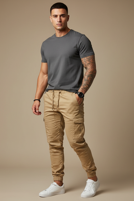 Pantalon Cargo Skinny Homme - Kaki Gabardine