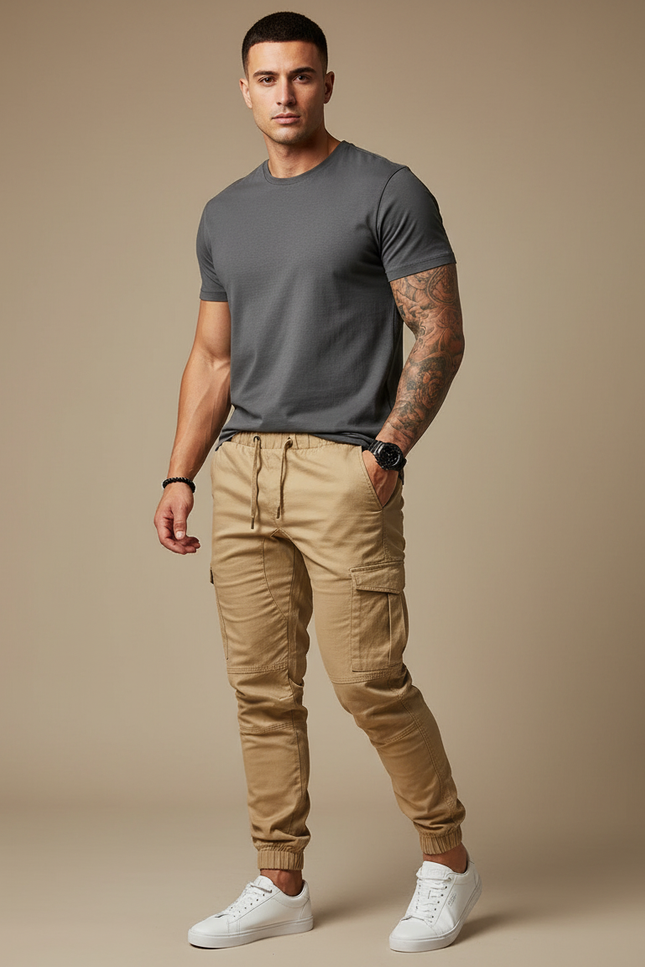 Pantalon Cargo Skinny Homme - Kaki Gabardine