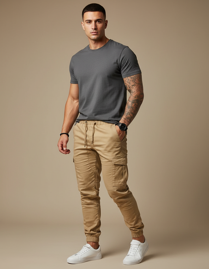 Pantalon Cargo Skinny Homme - Kaki Gabardine