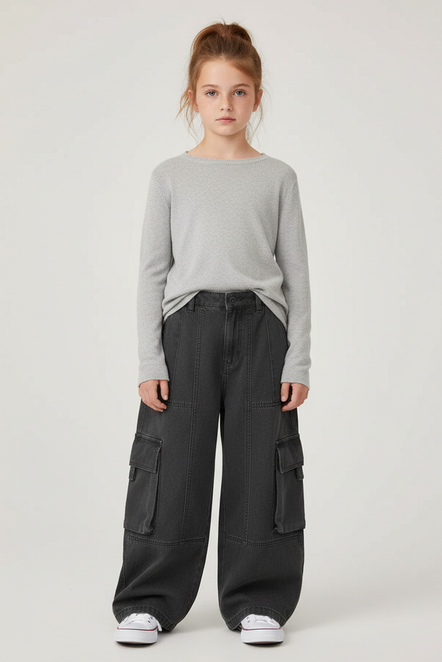 Pantalon Cargo Fille Anthracite Baggy - Gris Jean