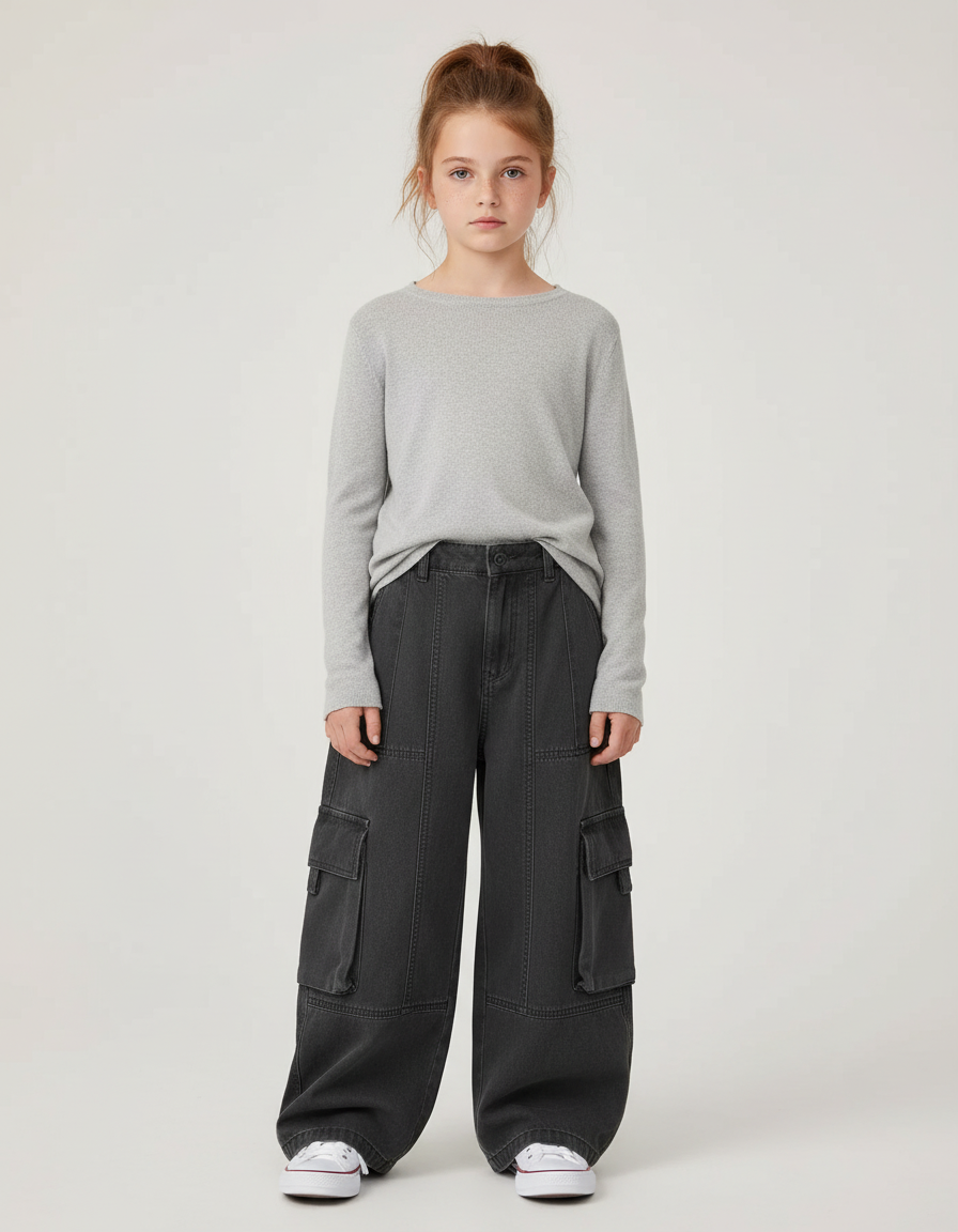 Pantalon Cargo Fille Anthracite Baggy - Gris Jean
