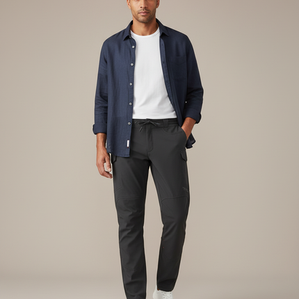 Pantalon Cargo Homme Noir Coupe Droite Décontracté - Gris Polyester