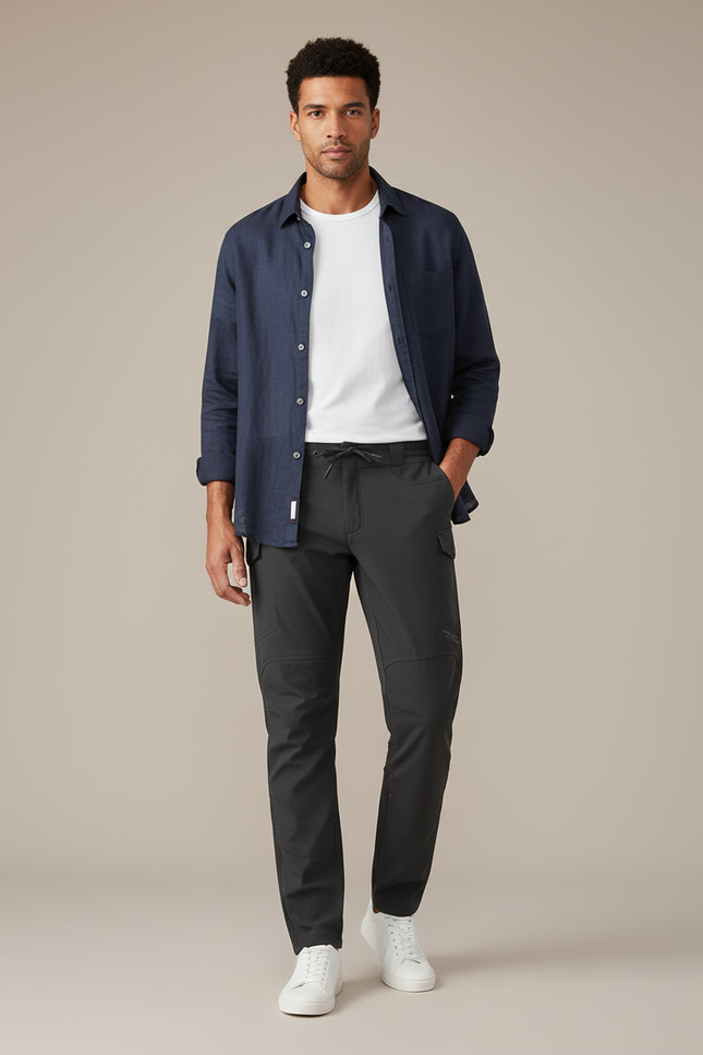 Pantalon Cargo Homme Noir Coupe Droite Décontracté - Gris Polyester
