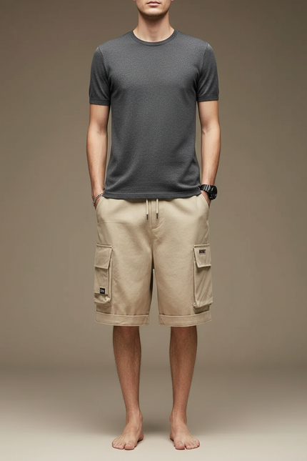 Pantalon Cargo Beige Décontracté Multi-Poches Homme - Toile