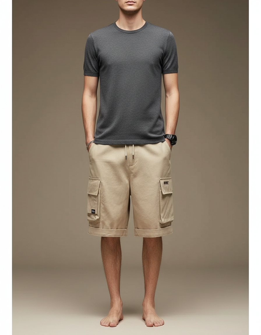 Pantalon Cargo Beige Décontracté Multi-Poches Homme - Toile