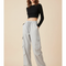 Pantalon Cargo Gris Ample Décontracté Urbain Femme - Simili cuir