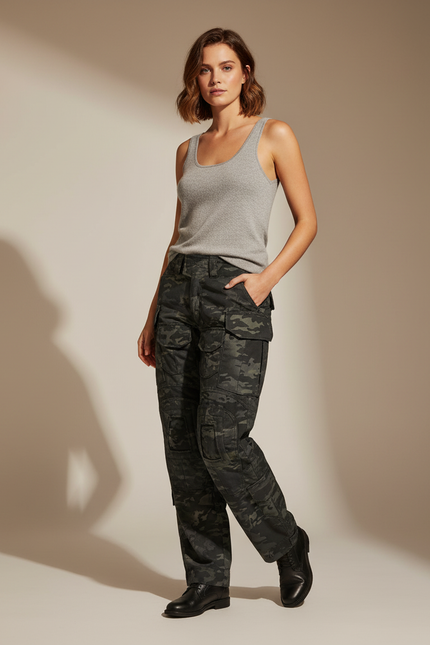 Pantalon Cargo Camouflage Militaire Ample Femme - Multicolore Toile