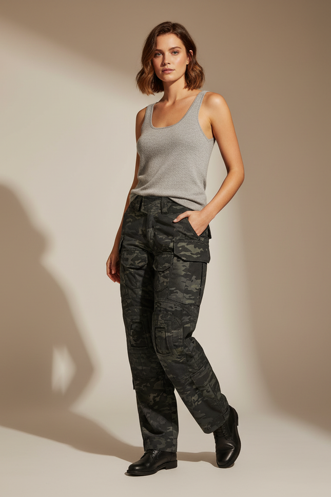 Pantalon Cargo Camouflage Militaire Ample Femme - Multicolore Toile
