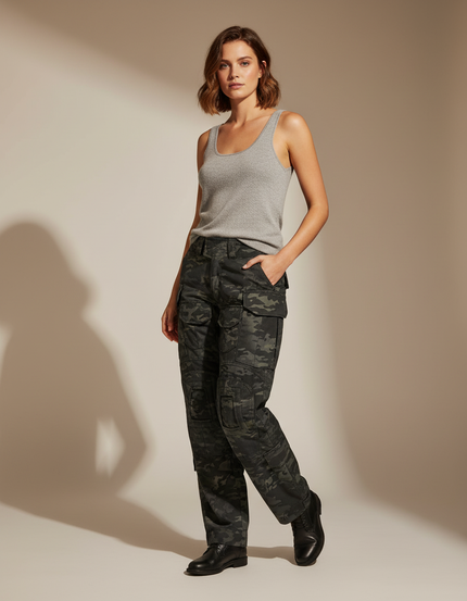 Pantalon Cargo Camouflage Militaire Ample Femme - Multicolore Toile