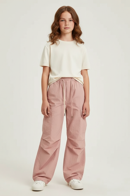Pantalon Cargo Rose Ample Léger Décontracté Enfant - Polyester