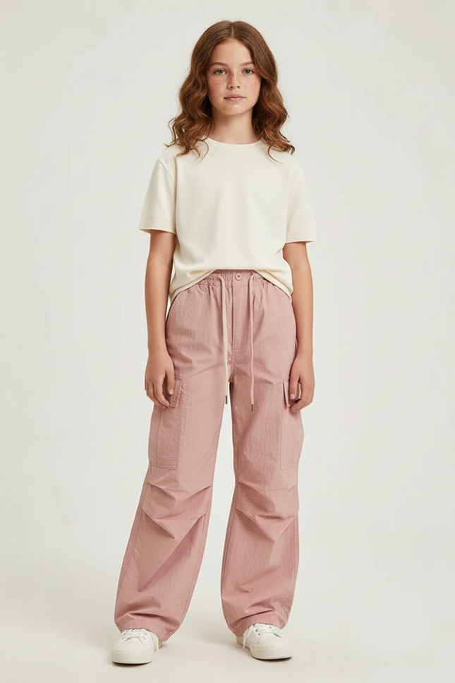 Pantalon Cargo Rose Ample Léger Décontracté Enfant - Polyester