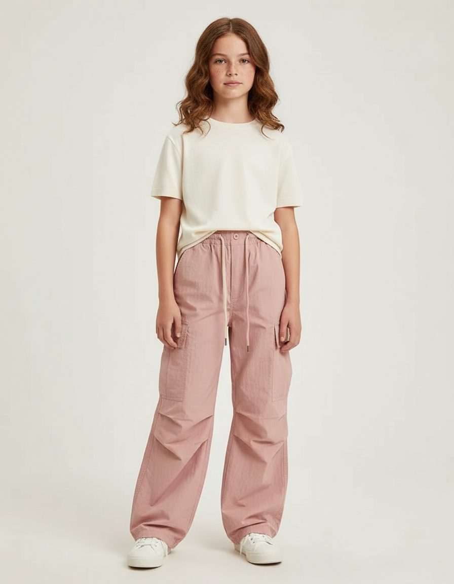 Pantalon Cargo Rose Ample Léger Décontracté Enfant - Polyester