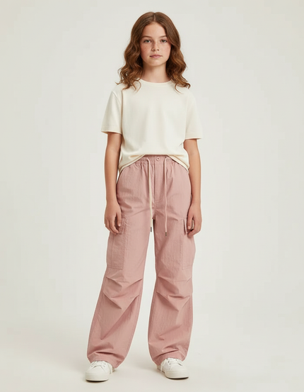 Pantalon Cargo Rose Ample Léger Décontracté Enfant - Polyester